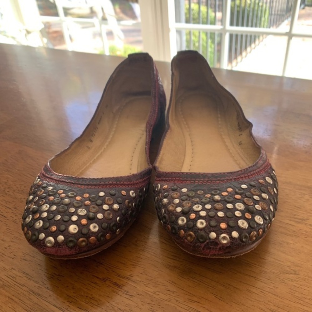 Frye Ballet Flats SZ 8 Distressed Cranberry Leather w/Grommet